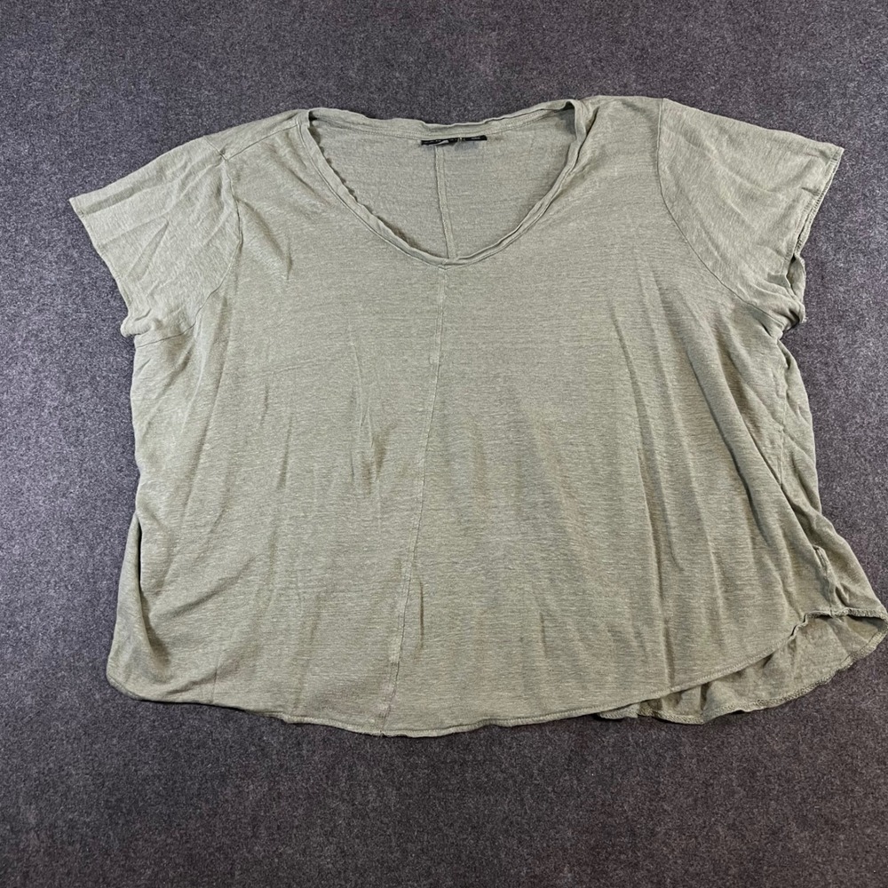 Tahari Womens 3X Sage Green 100% Linenโ Knit V-Neck Short Sleeve Top Relaxed Fit